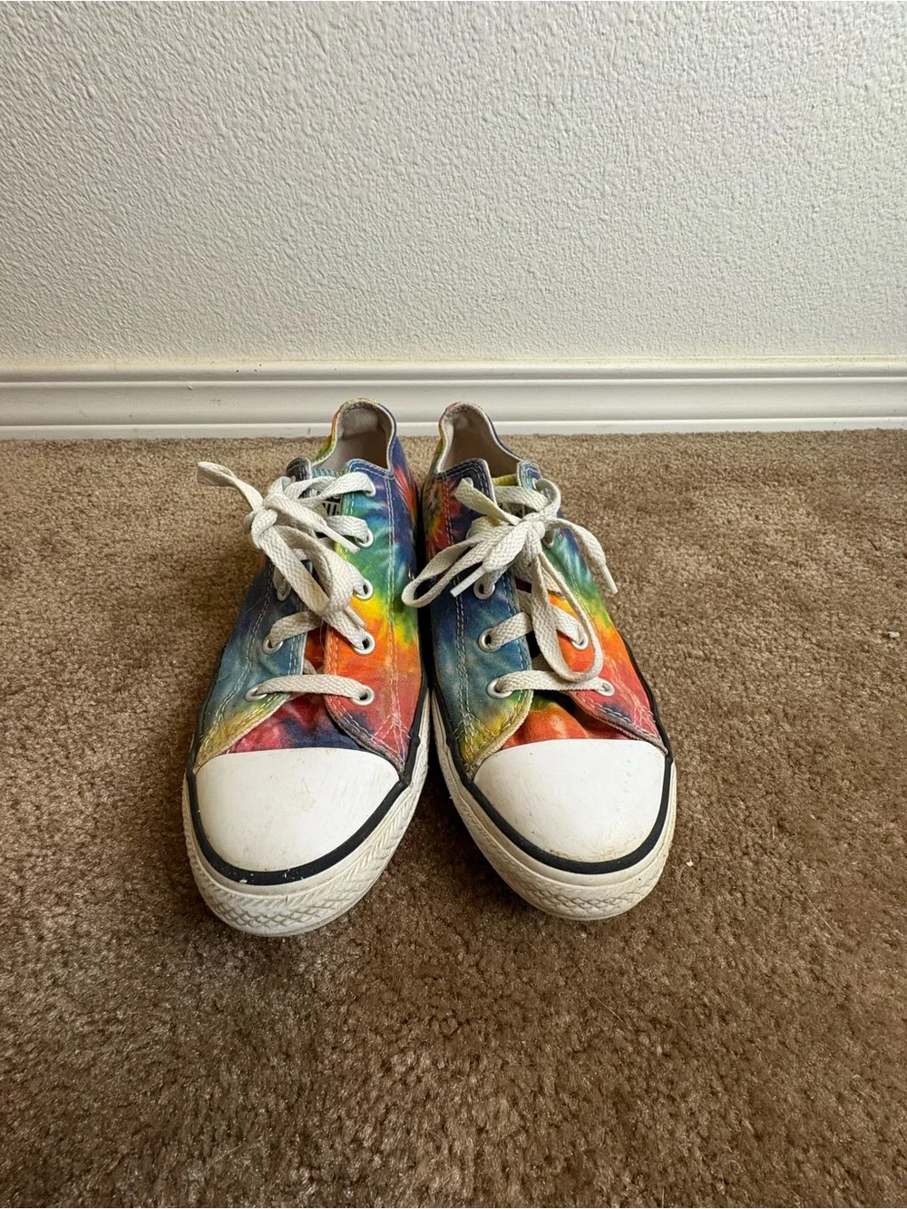 Converse Kids Rainbow Tie-Dye Canvas Sneakers with White Toe Caps